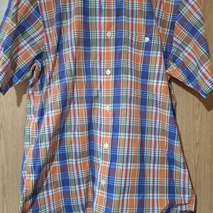 Orvis Men's Short-Sleeve Plaid Button-Down Shirt - Orange, Blue & White